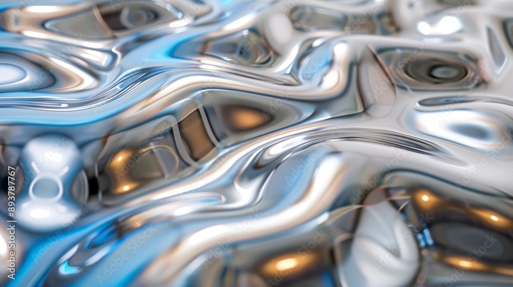 Abstract Chrome Wave Puzzle - Metallic 3D Background with Reflective Surfaces and Fluid Shapes - Futuristic and Technological Concept Abstract Chrome Wave Puzzle - Metallic 3D Background with Reflective Surfaces and Fluid Shapes - Futuristic and Technological Concept