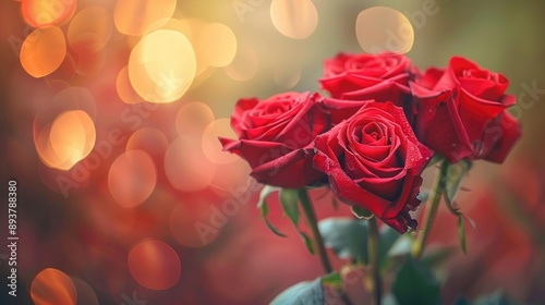 Red roses bouquet with close up and blurred background