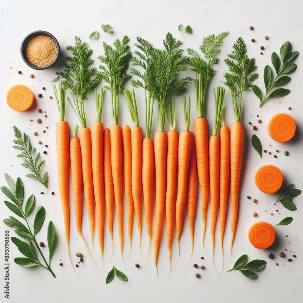 80 31. Vibrant orange carrot sticks arranged in a line for a sim 80 31. Vibrant orange carrot sticks arranged in a line for a sim