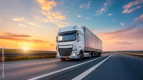 LKW Schwerlasttransport Logistikprozess vor Logistikzentrum mit vielen gestapelten Kisten Kartons Paletten Ladungssicherung Transport von Waren mit LKW Generative AI