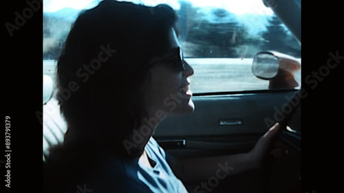 Driver's Seat 1975 - A woman is in the driver's seat of a car as it drives north on US Highway 101 in Santa Barbara County, California in 1975.
