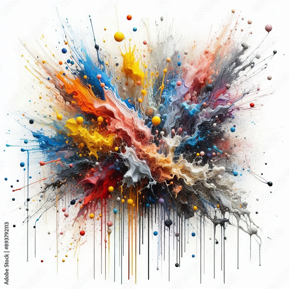 105 141. Splatters of paint dripping down a canvas, creating a d 105 141. Splatters of paint dripping down a canvas, creating a d