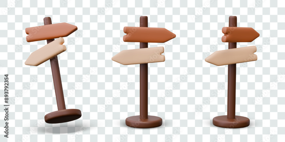 Set of signposts. Left and right arrows. Vector 3D templates for concepts of direction, orientation Set of signposts. Left and right arrows. Vector 3D templates for concepts of direction, orientation