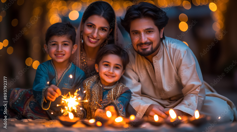 A family of four, including two children, are sitting on the ground A family of four, including two children, are sitting on the ground