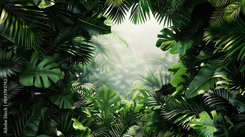 Naklejka premium Tropical Foliage with Sun Rays