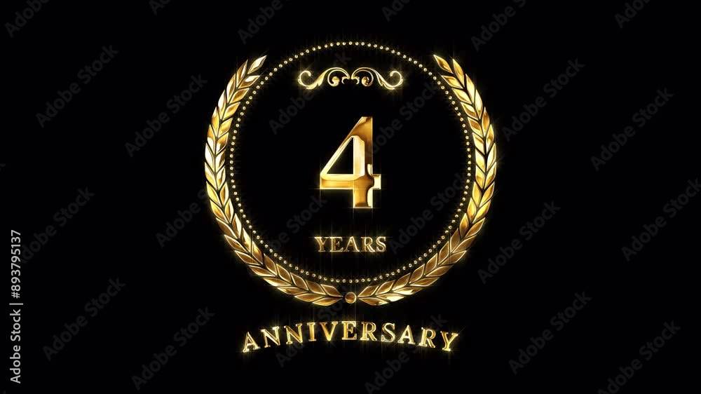4th Anniversary Celebration. Happy 4 Years Anniversary Animation in Gold Color on the Transparent Background, Alpha Channel. Great for greetings, celebrations, events, and gifts. 4th Anniversary Celebration. Happy 4 Years Anniversary Animation in Gold Color on the Transparent Background, Alpha Channel. Great for greetings, celebrations, events, and gifts.
