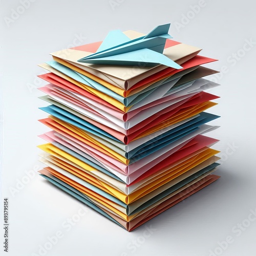152 36. A stack of colorful paper airplanes, neatly folded, isol