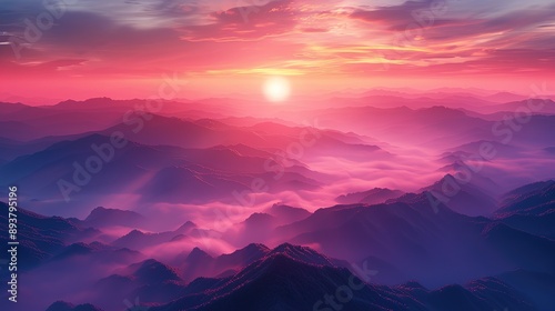 Stunning Sunrise Over Misty Mountains
