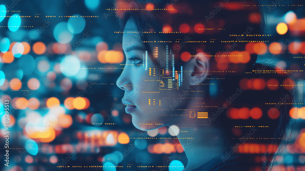 Fototapeta premium Futuristic Profile with Digital Data Overlay