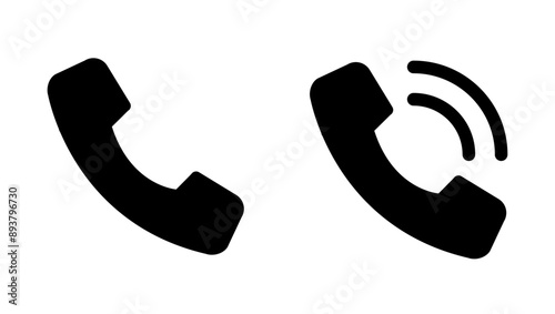 Set of phone icons. Phone calling. Telephone. Mobile sign. Contact icons. Solid shapes on white background.