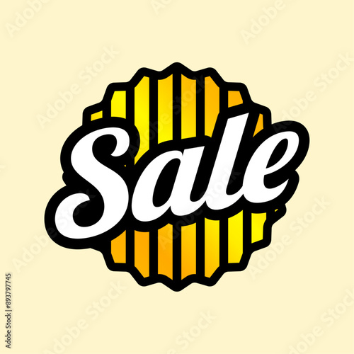 This vibrant sign displays the word "Sale" in bold, cursive text with a golden striped background. The eye-catching design is ideal for promoting special discounts and sale events in retail settings.