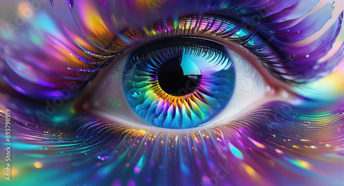 Abstract rainbow holographic background with eye