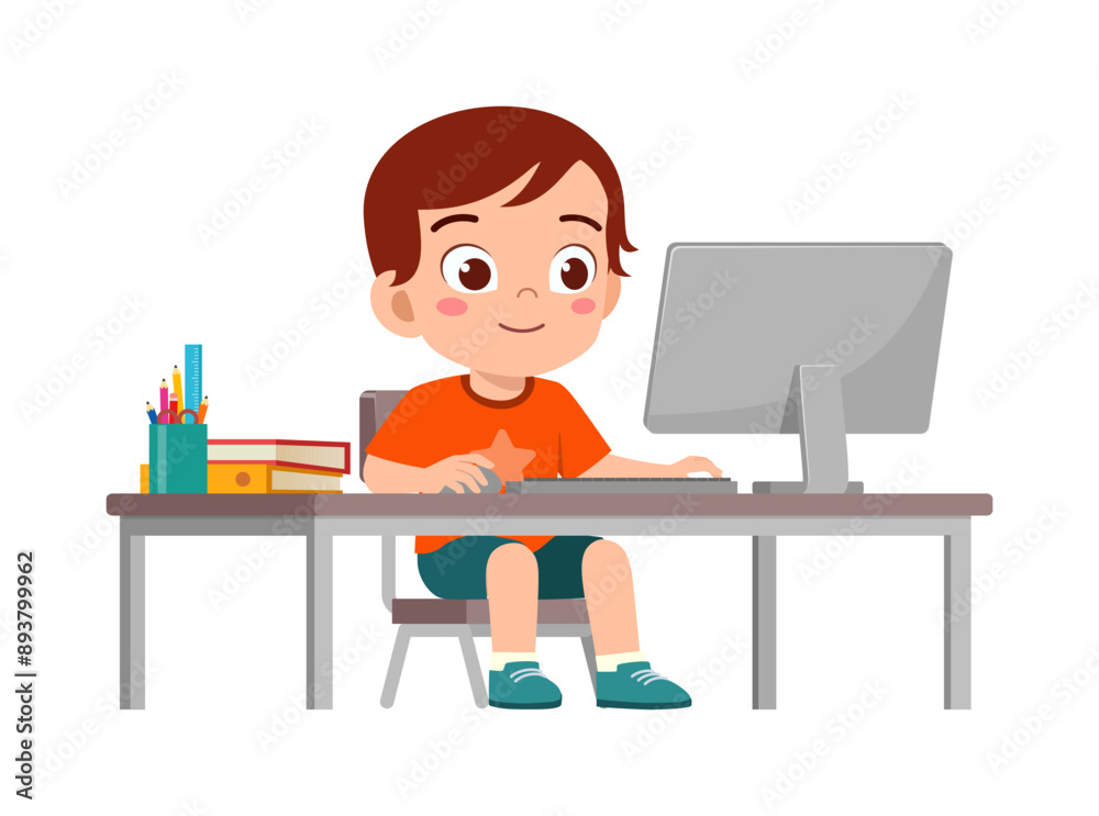 little kid study on desk and do e-learning little kid study on desk and do e-learning