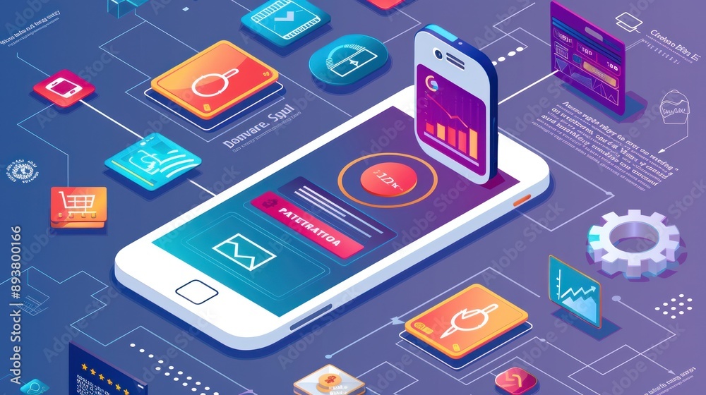 Mobile Phone Connected to Various App Icons
