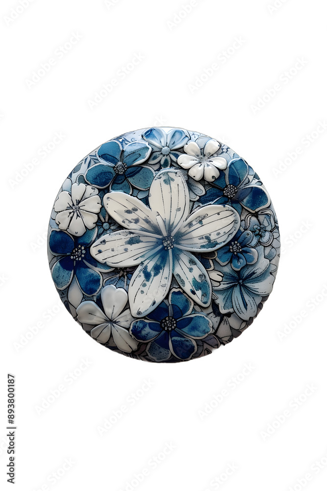 [Transparent Background PNG]Round Decorative Plate with Blue and White Flowers
