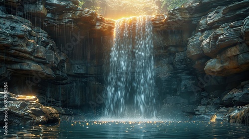 Waterfall Flowing Through Rocky Landscape