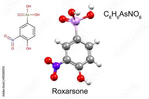 Cuadro en lienzo Chemical formula, structural formula and 3D ball-and-stick model of an animal fe