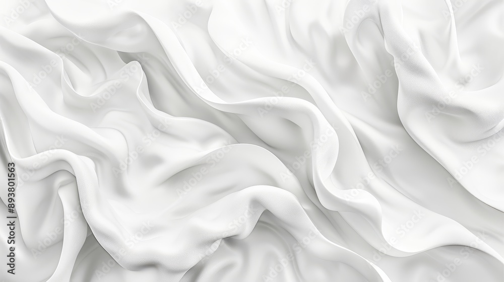 Fototapeta premium Abstract White Fabric Waves, 3D, Texture, Smooth, White Background , fabric, texture