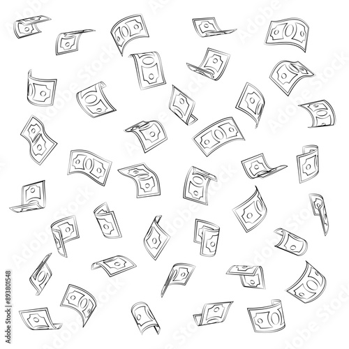 Flying Hand-Drawn Cartoon Banknotes, Falling Money Illustration