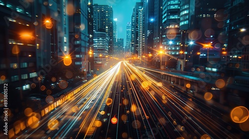 City Lights and Traffic Trails at Night