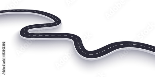 3d winding road on a white isolated background. Road way location infographic template, simple curved road vector illustration