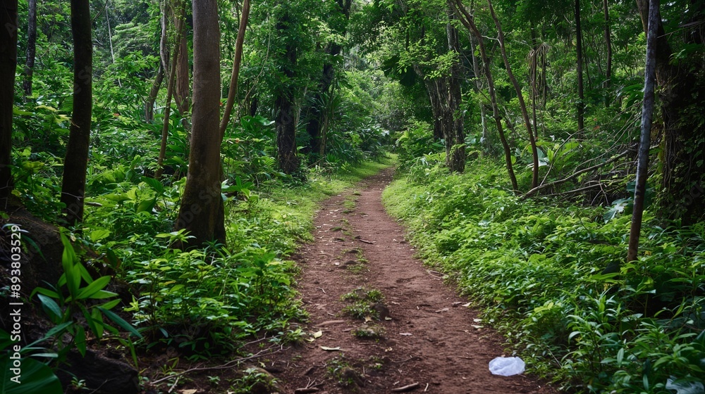 A clean, well-maintained hiking trail through a dense forest, free from any plastic bags or litter, symbolizing environmental conservation. A clean, well-maintained hiking trail through a dense forest, free from any plastic bags or litter, symbolizing environmental conservation.