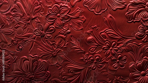 Red Floral Embossed Pattern. photo