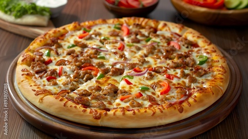 Delicious Pizza with Meat, Cheese, and Vegetables