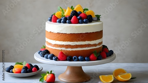 Minimalist Naked Cake with Vanilla or Chocolate Base – Rustic Elegance with Fresh Fruit and Edible Flowers