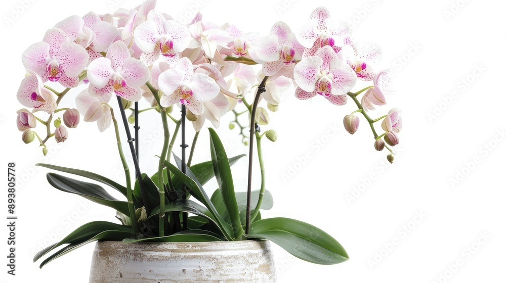 Obraz premium White pink blooming Phalaenopsis orchid isolated on white background for home decor
