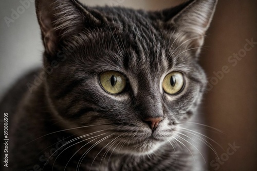 Close-Up of Tabby Cat with Green Eyes