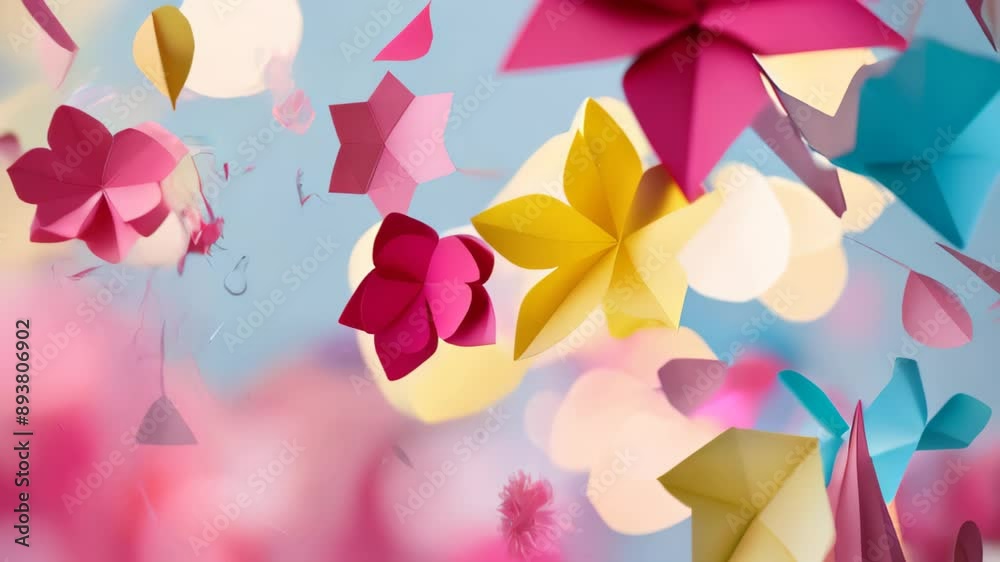 Summer flowers origami paper handmade backdrop for event valentine's wedding special day beautiful hand craft art. Summer and spring. Women's day or mother's day concept
