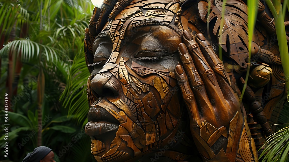 Carved Wooden Sculpture of a Woman's Face Carved Wooden Sculpture of a Woman's Face