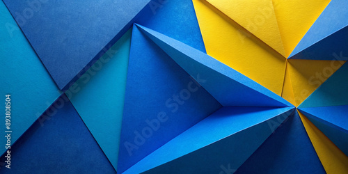 Vibrant Blue and Yellow Geometric Paper Composition Background