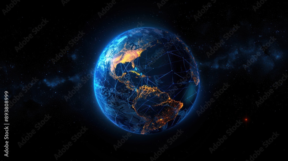 Fototapeta premium Earth's Connection: A Digital Representation of Global Networks