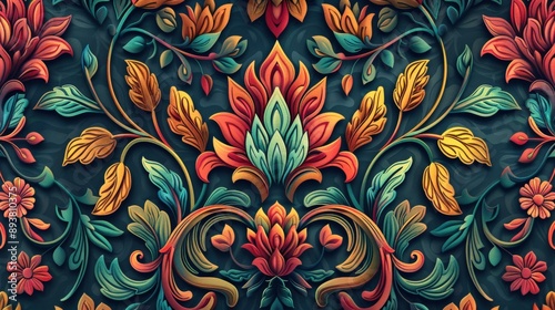 Showcase the intricate beauty of a seamless digital Thai traditional pattern, featuring vibrant colors and intricate motifs inspired by Thai culture.