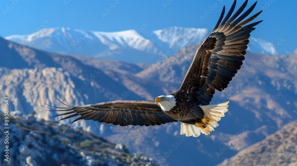 Naklejka premium A striking photograph of an eagle in mid-flight