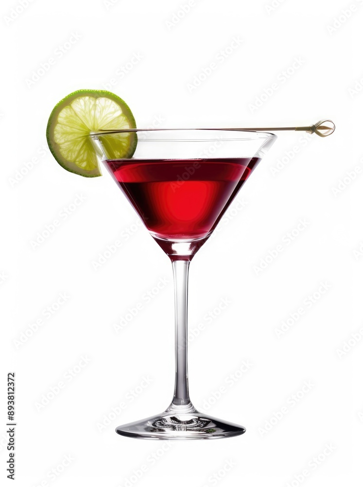 Red Cocktail in a Martini Glass with Lime Garnish Red Cocktail in a Martini Glass with Lime Garnish