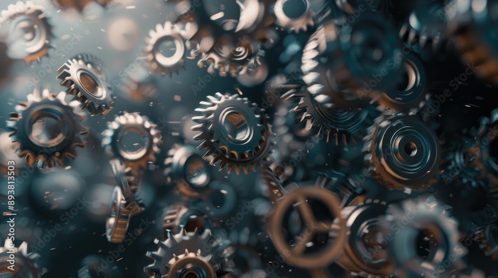 Close-up of gears and cogs in motion