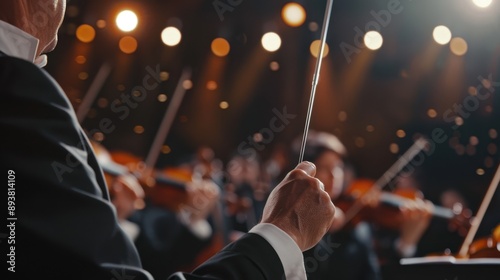 The conductor leading orchestra photo