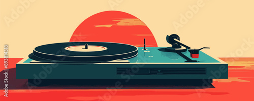 A retro record player spinning vinyl records. Vector flat minimalistic isolated illustration.