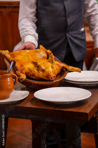 Roasted suckling pig, typical recipe from Segovia in Castilla y Leon.