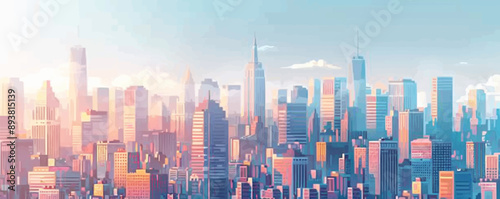 Modern cityscape with bustling streets and skyscrapers Vector flat minimalistic isolated illustration