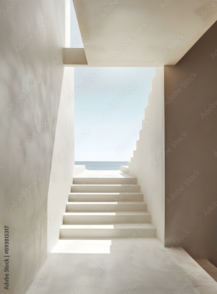 Fototapeta premium White Stairs Leading to the Ocean View