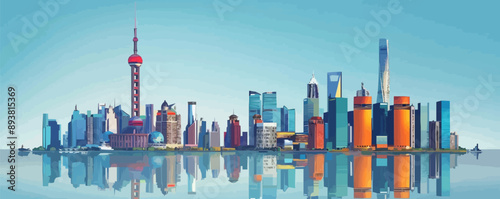 Modern city skyline with diverse architecture and landmarks Vector flat minimalistic isolated illustration