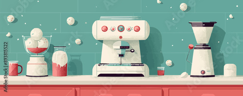 Traditional hand crank ice cream maker Vector flat minimalistic isolated illustration