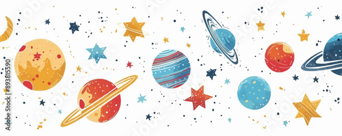 Toy galaxies on a white background. Vector flat minimalistic isolated illustration.