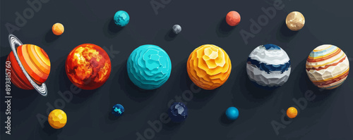 Toy planets on a white background. Vector flat minimalistic isolated illustration.
