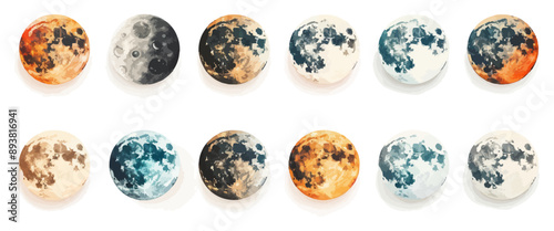 Toy moons on a white background. Vector flat minimalistic isolated illustration.
