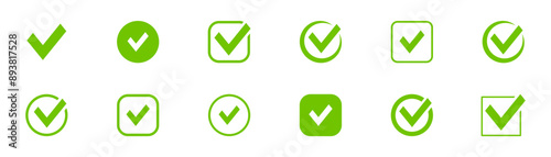 Check mark icon set. Checkmarks and confirm. Check marks for agreement, vote, confirmation, choise. Vector illustration.